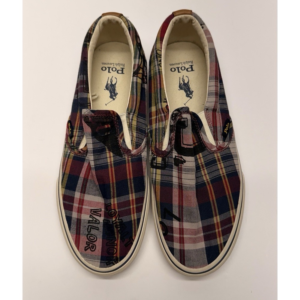 Polo Ralph Lauren Keaton Men's Size 8 Slip-On Sneakers Madras Plaid Overprint
